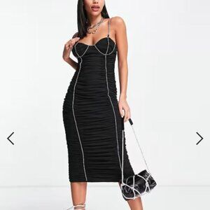 ASOS cami mesh midi dress diamante detail black size 2 small